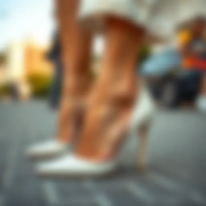 Elegant white heels styled with casual outfit