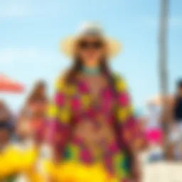 Vibrant beach festival outfit featuring bright colors and patterns