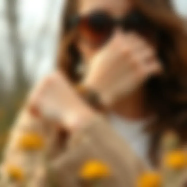 A fashionable individual wearing a beeswax bracelet, blending style and nature.