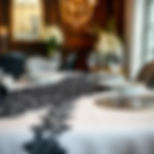 Sophisticated Dining with Black Lace Elegant black lace table runner enhancing a sophisticated dining setting
