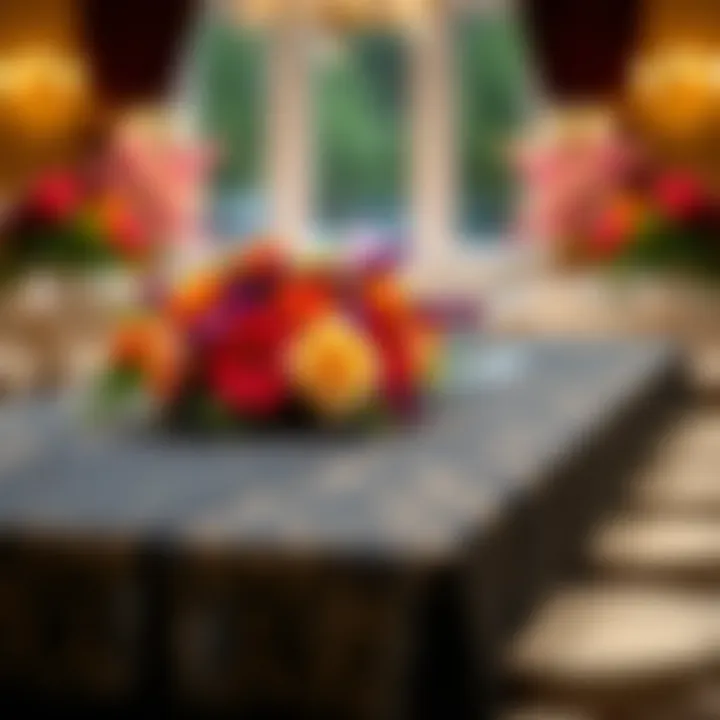 Vibrant Contrast and Elegance Black lace table runner set against a vibrant floral centerpiece