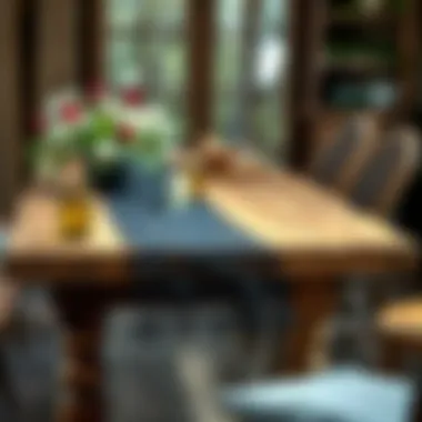 Rustic Charm with Black Lace Stylish black lace table runner draped over a rustic wooden table