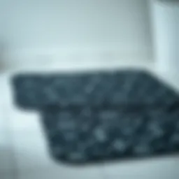 Elegant black patterned bath mat on a tiled floor