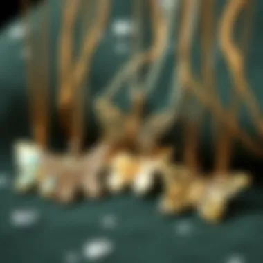 Stylish arrangement of butterfly initial necklaces in various materials