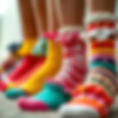 A vibrant assortment of ruffle hem socks in various colors and patterns