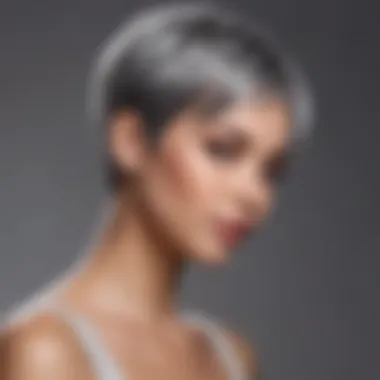 Woman showcasing her confidence in a gray pixie cut wig.