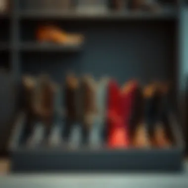 Organized cowboy boots displayed in a modern storage box