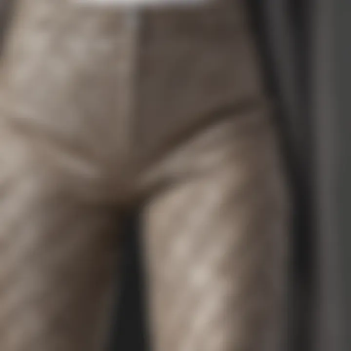 Close-up of fabric texture of criss cross flare pants