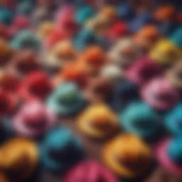 A collection of stylish disposable hats displayed on a vibrant background