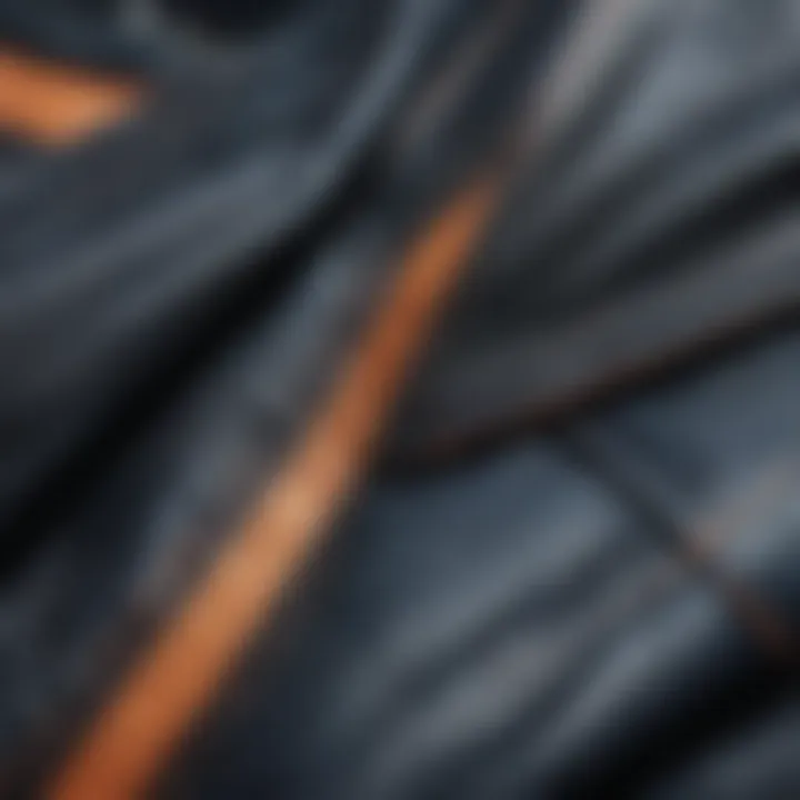 Close-up of materials commonly used in edgy clothing, like leather, denim, and mesh.