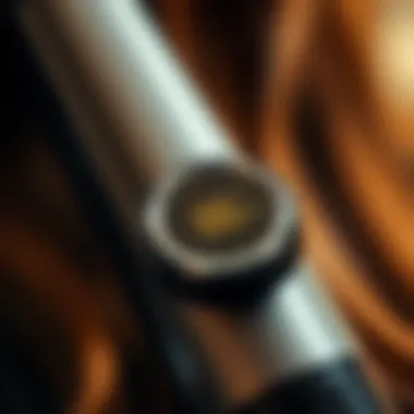 Close-up of hair straightener with temperature control display