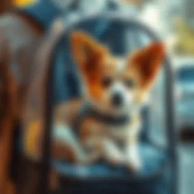 Comfortable Pet in Clear Carrier A pet comfortably resting inside a well-ventilated clear carrier backpack during a travel journey.
