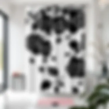 Elegant black rose shower curtain draping beautifully in a modern bathroom setting