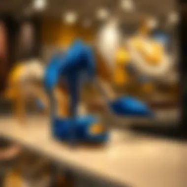 Elegant blue and yellow heels on a stylish display