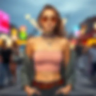 A fashion-forward outfit featuring a bandage crop top and accessories