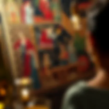 Cultural Narratives in Historical Bar Tapestry Historical bar tapestry depicting cultural narratives and storytelling elements