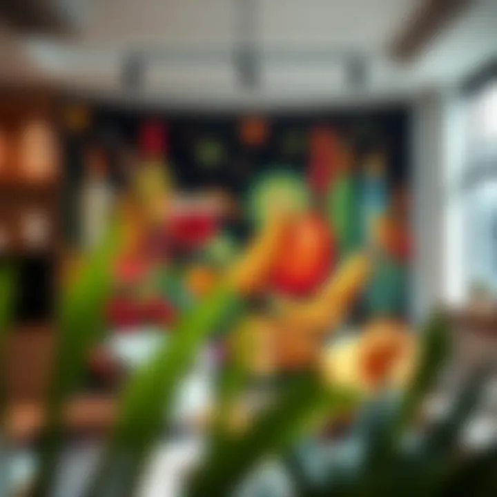 Contemporary Bar Tapestry in Modern Design A vibrant bar tapestry displayed in a modern space, illustrating contemporary applications