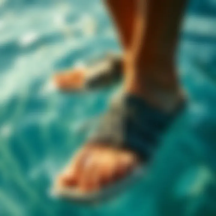 Close-up of swim shoes in water