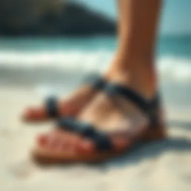 Elegant swim shoes on a beach