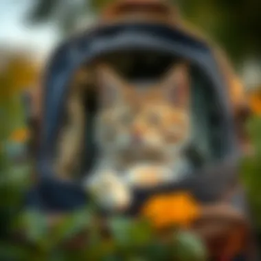 A cat comfortably resting inside a backpack capsule