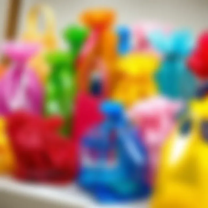 A collection of colorful clear organza bags in various shapes