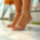 Elegant clear small heel sandals on a stylish surface