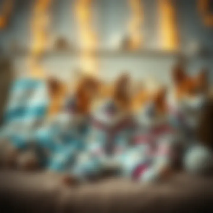 Different styles of corgi print pajamas arranged artistically