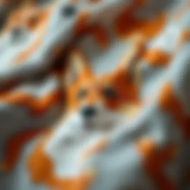 Close-up of the fabric texture of corgi print pajamas