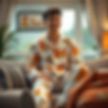 Stylish individual wearing corgi print pajamas in a relaxed setting