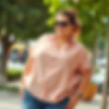 Relaxed Fit Plus Size Summer Shirt in Casual Setting A relaxed fit plus size summer shirt worn in a casual setting