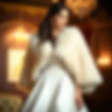 Luxurious Fur Cape Over Wedding Gown Luxurious fur cape elegantly draped over a wedding gown