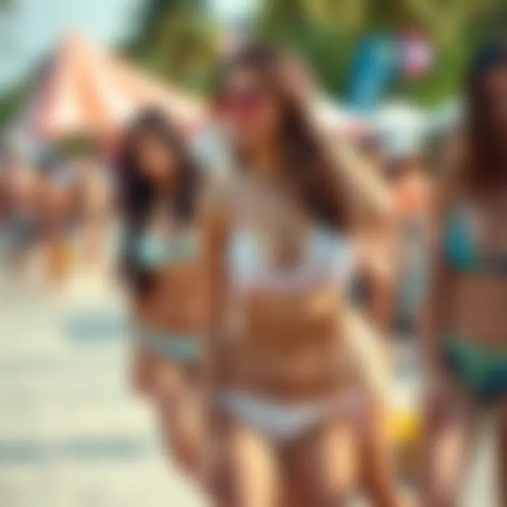 Social media influencers showcasing bikini trends at a festival