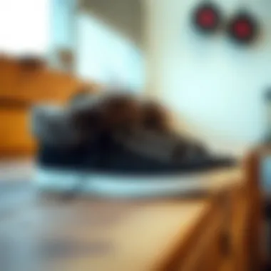 Stylish fur lined tennis shoes on a wooden surface showcasing their design