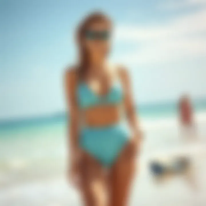 Stylish woman wearing a high-waisted swimsuit at the beach