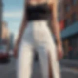 Stylish high-waisted pants with slits showcased in a modern urban setting