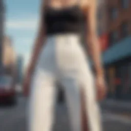 Stylish high-waisted pants with slits showcased in a modern urban setting
