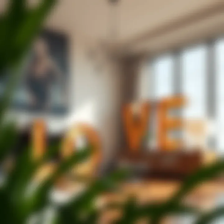 Elegant arrangement of large wood letter cutouts in a modern interior setting