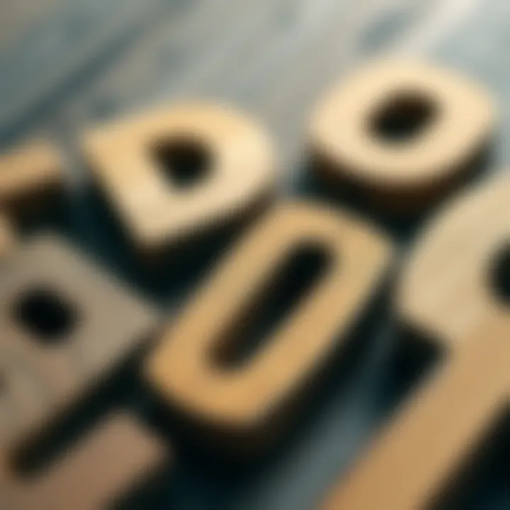 Detailed view of various wood textures used in letter cutouts