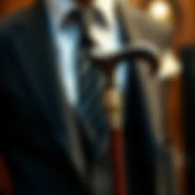 An Elegant Cane in Fashion Elegant cane displayed against a backdrop of tailored attire