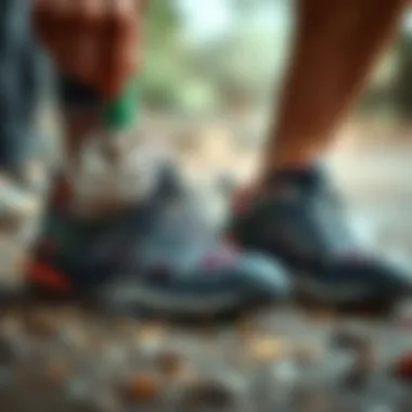 A pair of Merrell non-slip shoes being cleaned and maintained