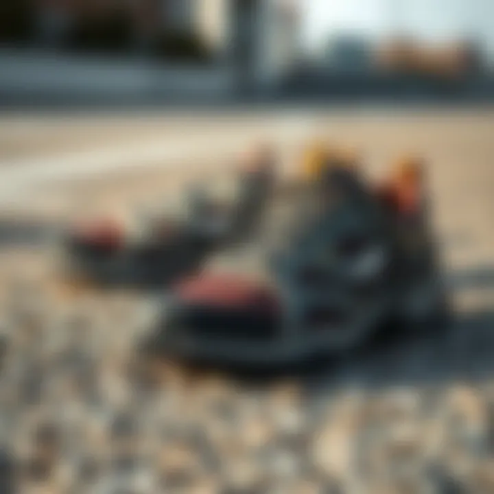 Showcasing a pair of Merrell non-slip shoes on a textured surface