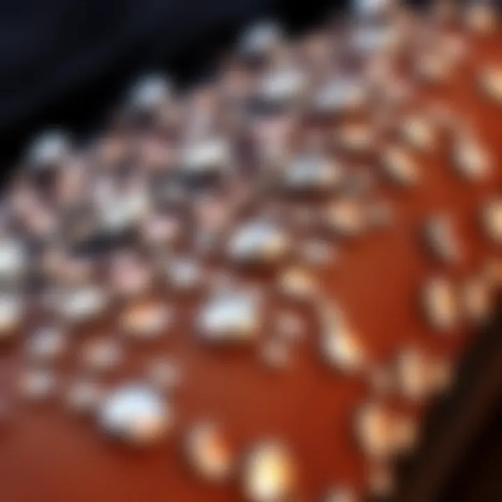 Close-up of rhinestones on mesh fabric