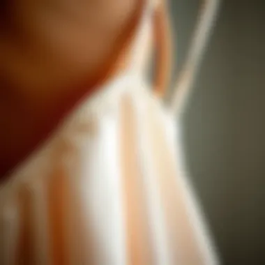 Close-up of fabric texture and spaghetti strap details on a stylish midi dress