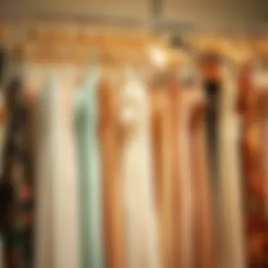 Diverse styling options for midi dresses with spaghetti straps displayed on a clothing rack