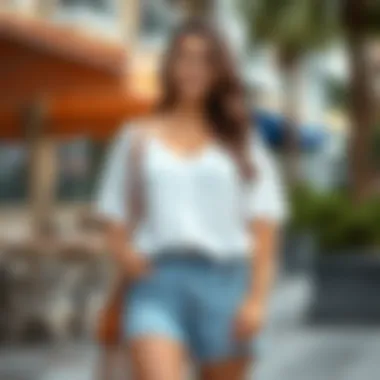 Casual plus size white summer top styled with denim shorts