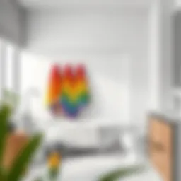 Vibrant rainbow towels hanging in a modern bathroom setting