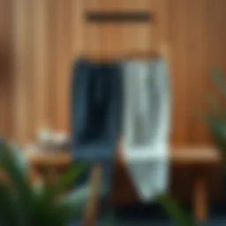 Stylish sauna pants displayed on a wooden bench