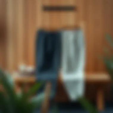 Stylish sauna pants displayed on a wooden bench