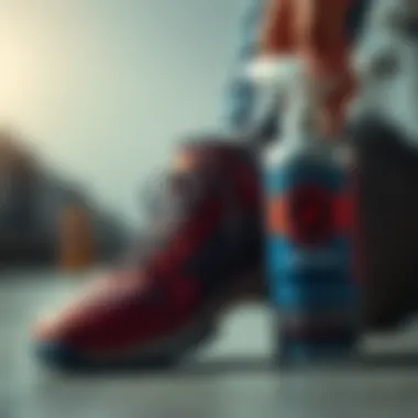 A well-maintained sneaker being protected by a shoe protector spray.