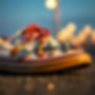 Stylish sneaker charms arranged creatively on a sneaker.